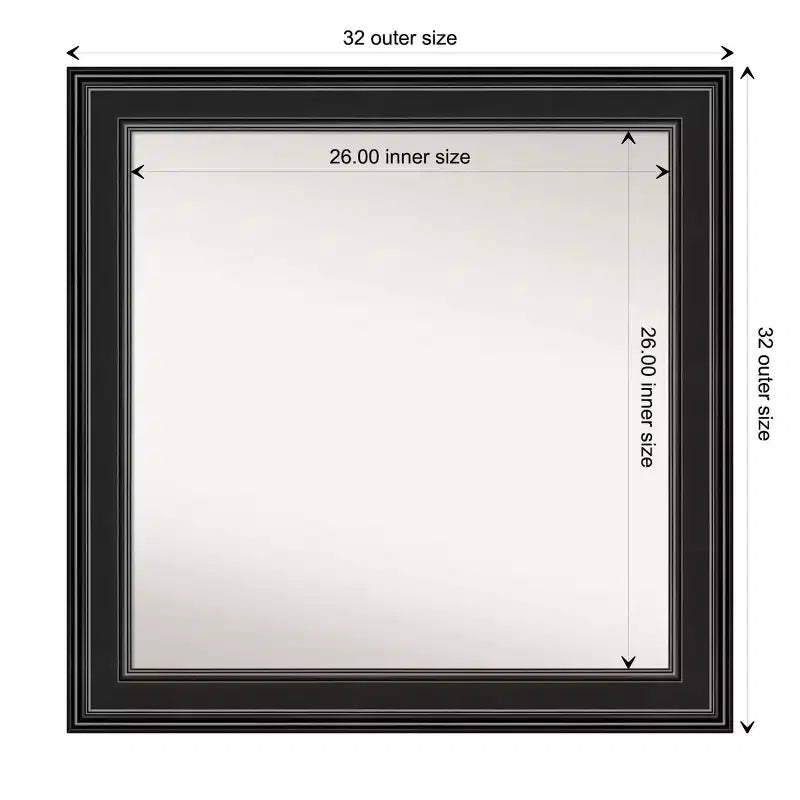 32" x 32" Non-Beveled Ridge Black Bathroom Wall Mirror - Amanti Art