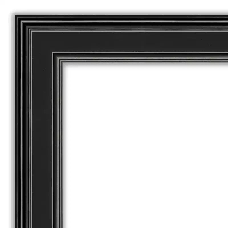 32" x 32" Non-Beveled Ridge Black Bathroom Wall Mirror - Amanti Art