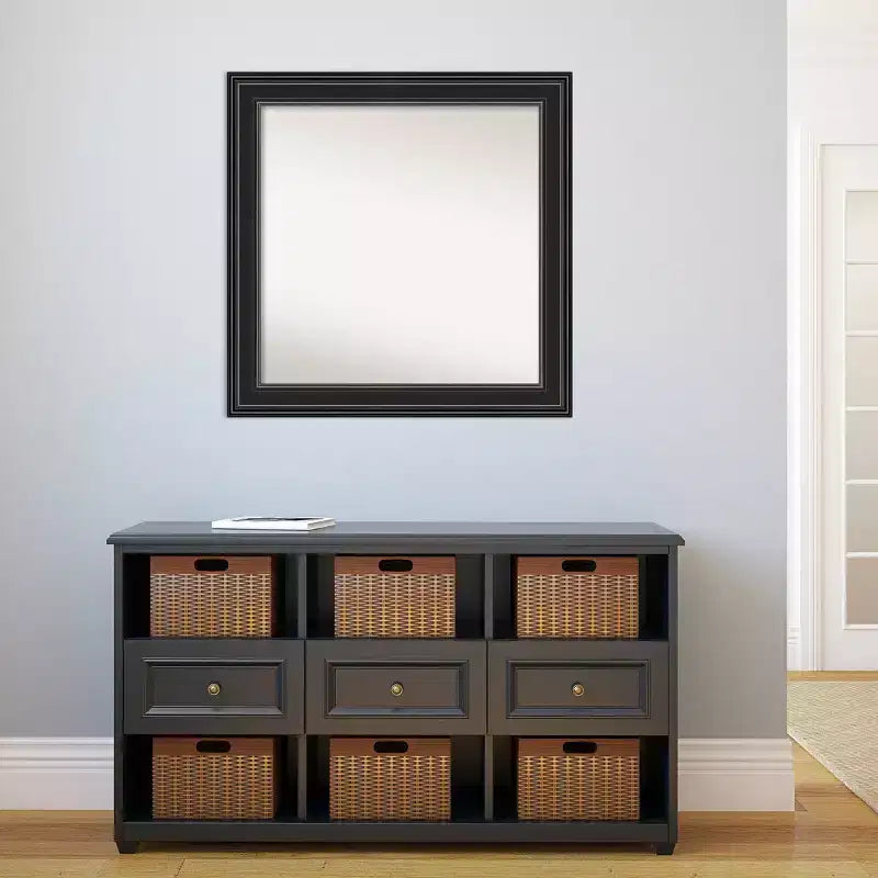 32" x 32" Non-Beveled Ridge Black Bathroom Wall Mirror - Amanti Art