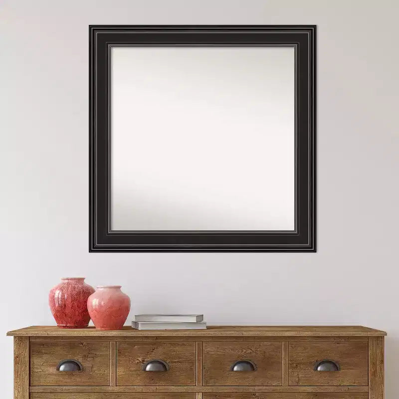 32" x 32" Non-Beveled Ridge Black Bathroom Wall Mirror - Amanti Art