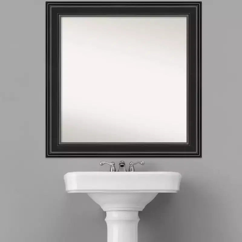 32" x 32" Non-Beveled Ridge Black Bathroom Wall Mirror - Amanti Art