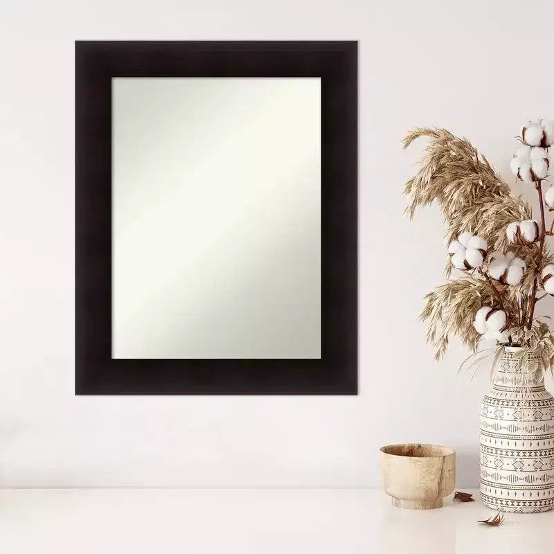 24" x 30" Non-Beveled Portico Espresso Wood Wall Mirror - Amanti Art: Modern Rectangular Vanity, Includes Mount Hardware