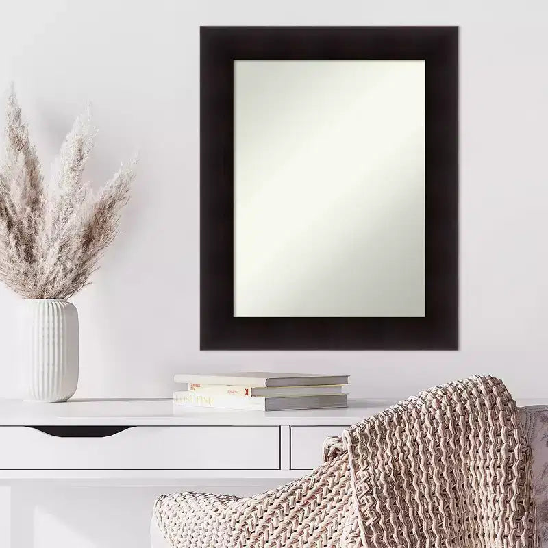 24" x 30" Non-Beveled Portico Espresso Wood Wall Mirror - Amanti Art: Modern Rectangular Vanity, Includes Mount Hardware