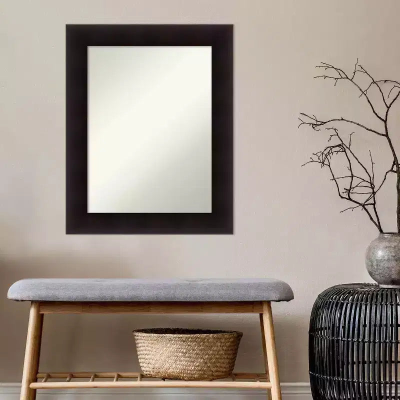 24" x 30" Non-Beveled Portico Espresso Wood Wall Mirror - Amanti Art: Modern Rectangular Vanity, Includes Mount Hardware