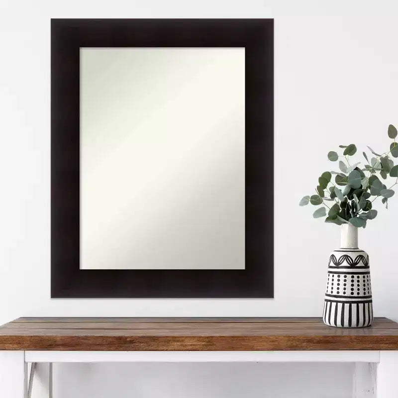 24" x 30" Non-Beveled Portico Espresso Wood Wall Mirror - Amanti Art: Modern Rectangular Vanity, Includes Mount Hardware