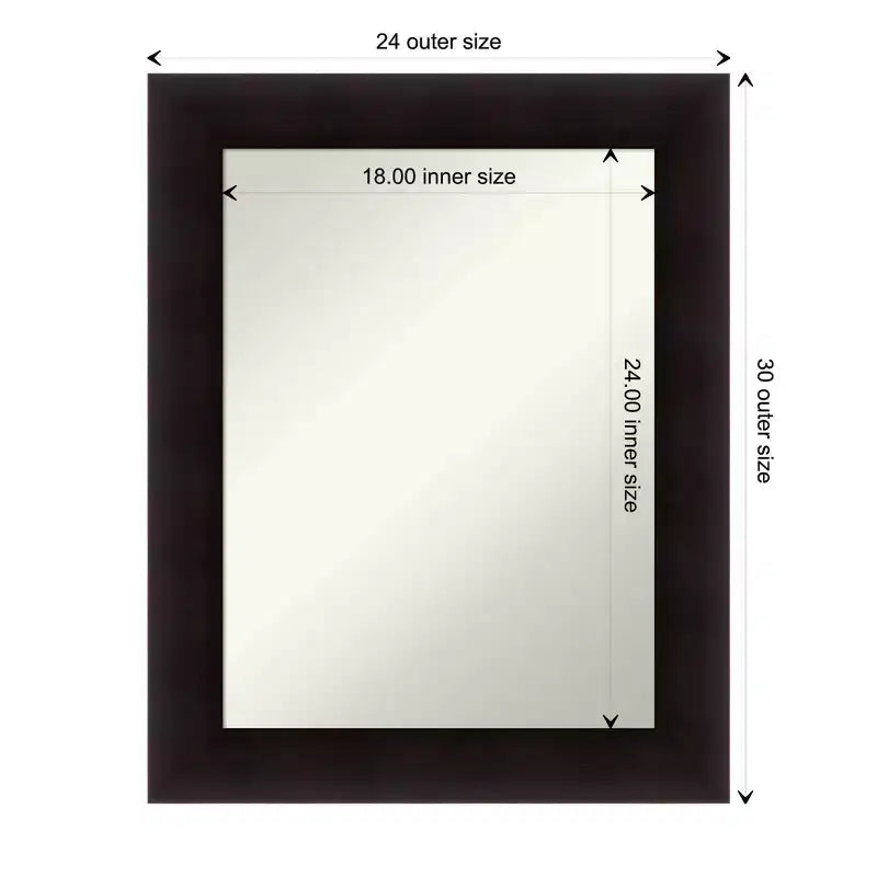 24" x 30" Non-Beveled Portico Espresso Wood Wall Mirror - Amanti Art: Modern Rectangular Vanity, Includes Mount Hardware