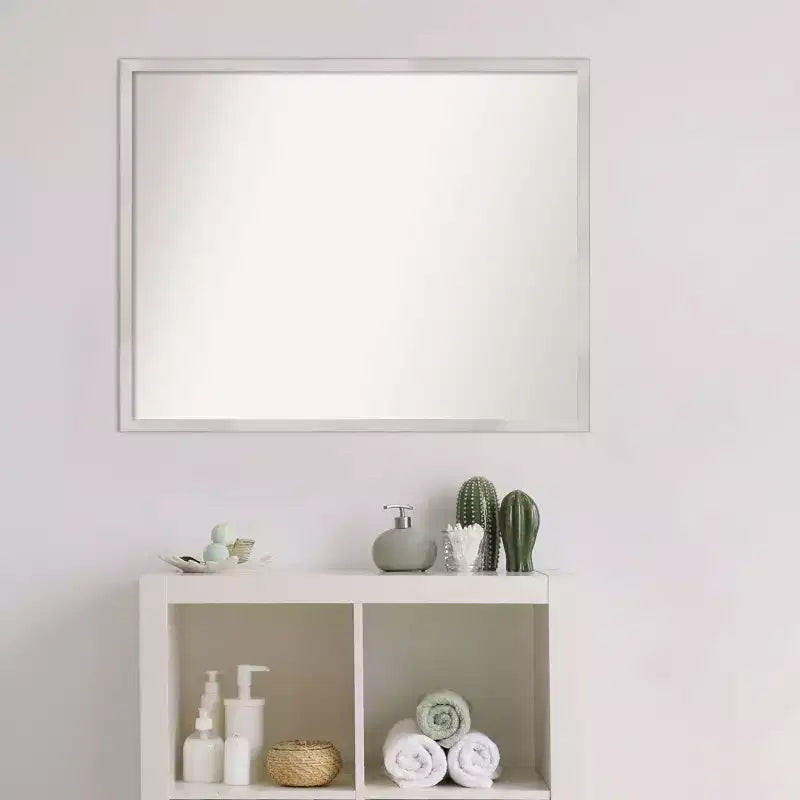 30" x 24" Non-Beveled Svelte Silver Wood Bathroom Wall Mirror - Amanti Art: Modern Rectangle, Wall Mount