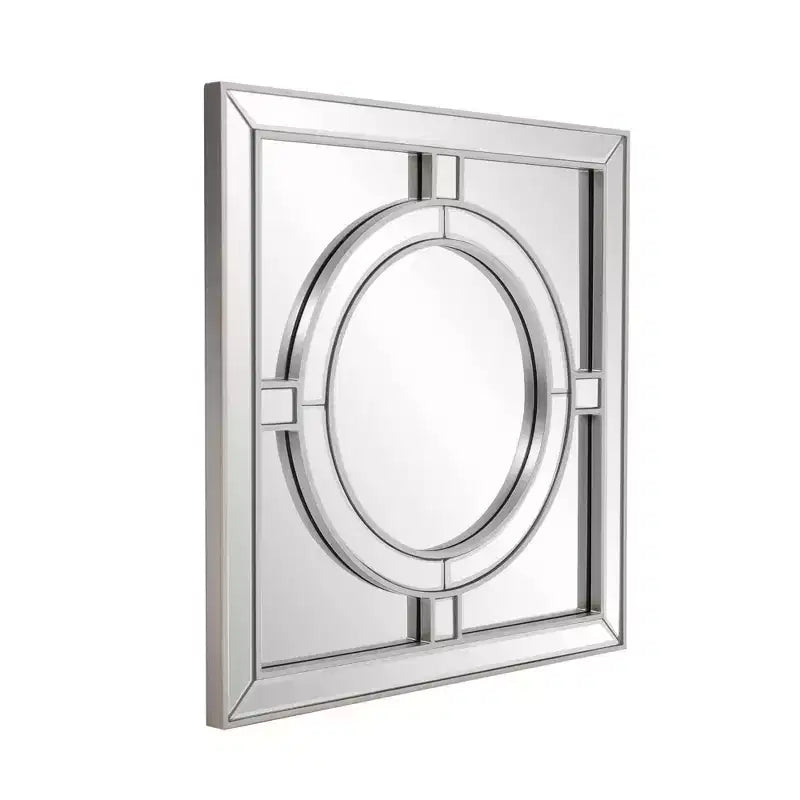Howard Elliott 20"x20" Square Wall Mirror: Champagne Silver Leaf Trim, Art Deco Style, Wall Mount