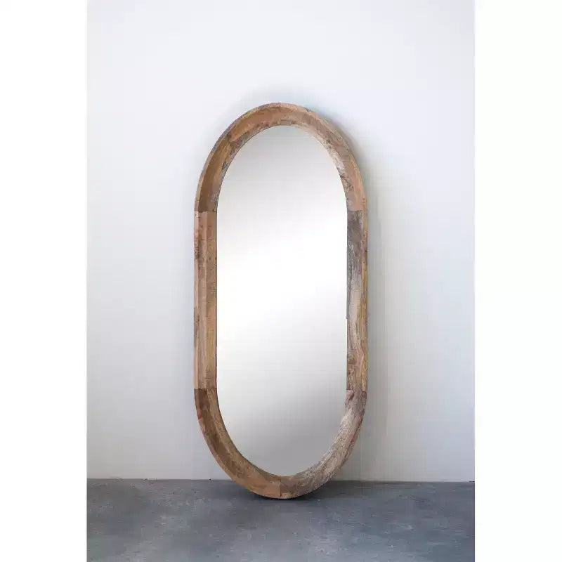 Storied Home Oval Wood Framed Wall Mirror Natural