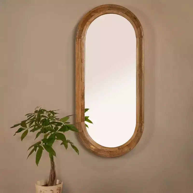 Storied Home Oval Wood Framed Wall Mirror Natural
