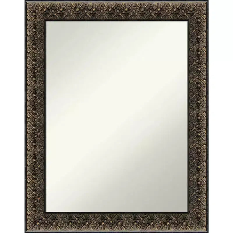 23" x 29" Non-Beveled Intaglio Embossed Black Wood Wall Mirror - Amanti Art