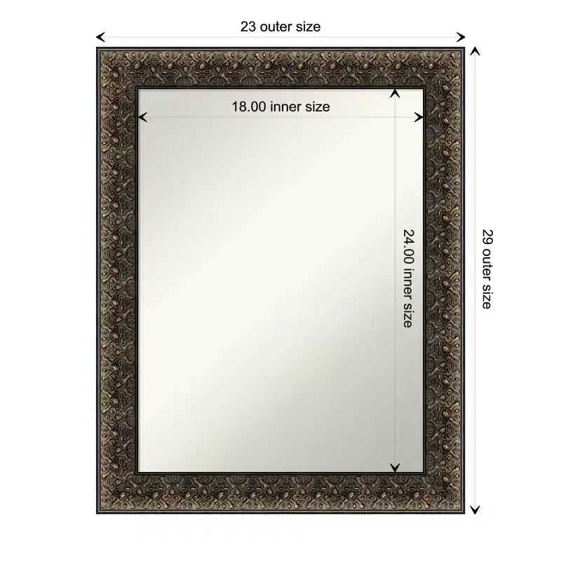 23" x 29" Non-Beveled Intaglio Embossed Black Wood Wall Mirror - Amanti Art