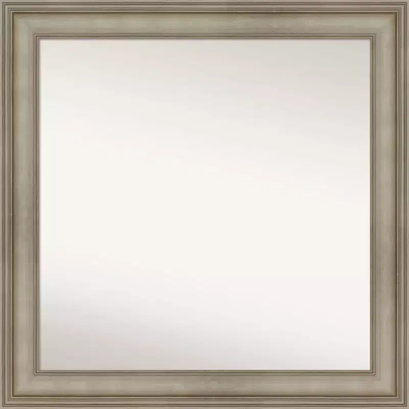 32" x 32" Non-Beveled Mezzanine Antique Silver Narrow Wood Wall Mirror - Amanti Art: Modern Square, Includes Mount Hardware