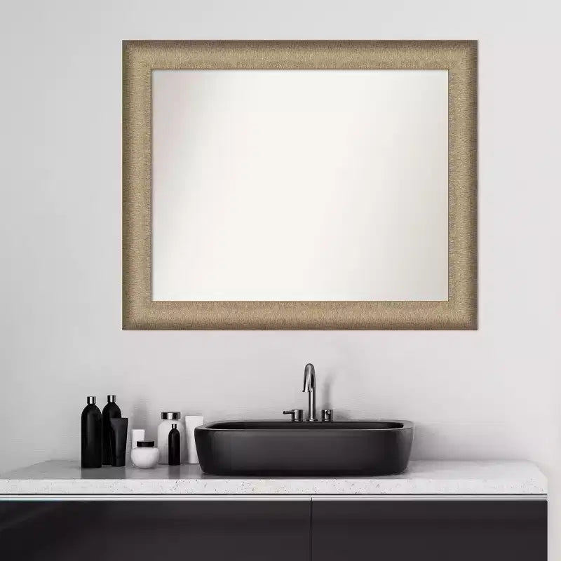 33" x 27" Elegant Bathroom Wall Mirror Brushed Bronze - Amanti Art: Polystyrene Frame, Wall Mount