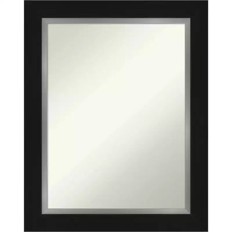 24" x 30" Non-Beveled Eva Black Silver Wall Mirror - Amanti Art: Modern Rectangular Vanity Decor
