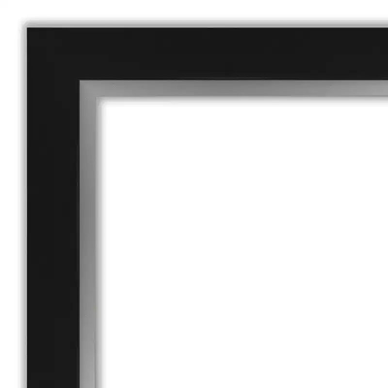 24" x 30" Non-Beveled Eva Black Silver Wall Mirror - Amanti Art: Modern Rectangular Vanity Decor