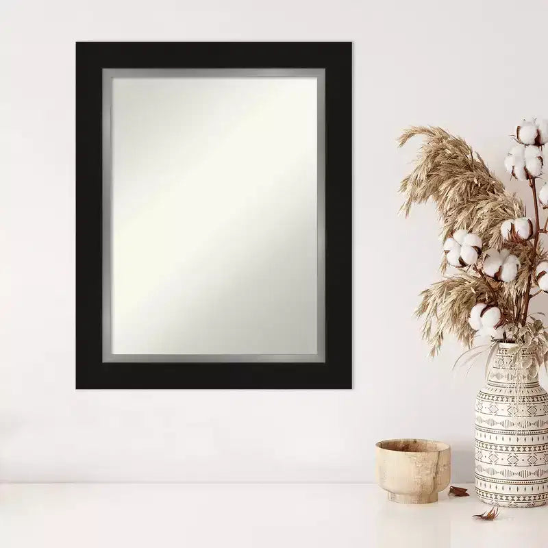 24" x 30" Non-Beveled Eva Black Silver Wall Mirror - Amanti Art: Modern Rectangular Vanity Decor