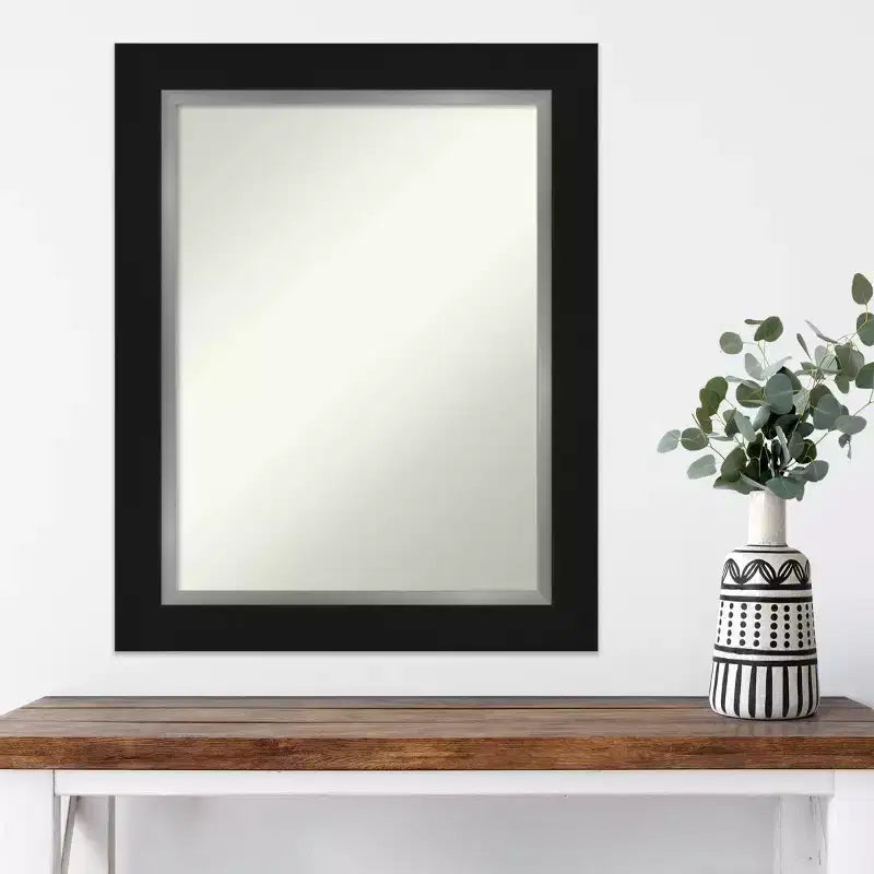 24" x 30" Non-Beveled Eva Black Silver Wall Mirror - Amanti Art: Modern Rectangular Vanity Decor