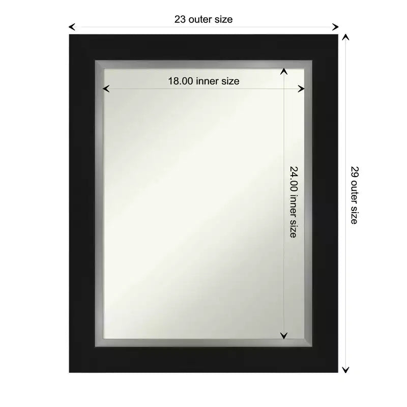 24" x 30" Non-Beveled Eva Black Silver Wall Mirror - Amanti Art: Modern Rectangular Vanity Decor