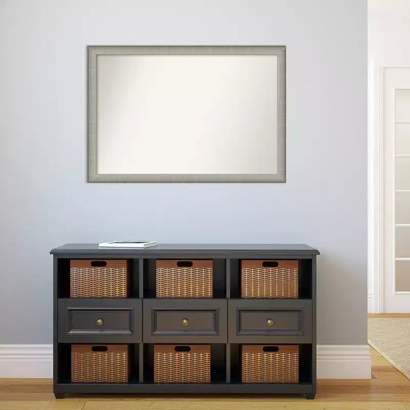 39" x 27" Non-Beveled Elegant Brushed Pewter Narrow Wall Mirror - Amanti Art