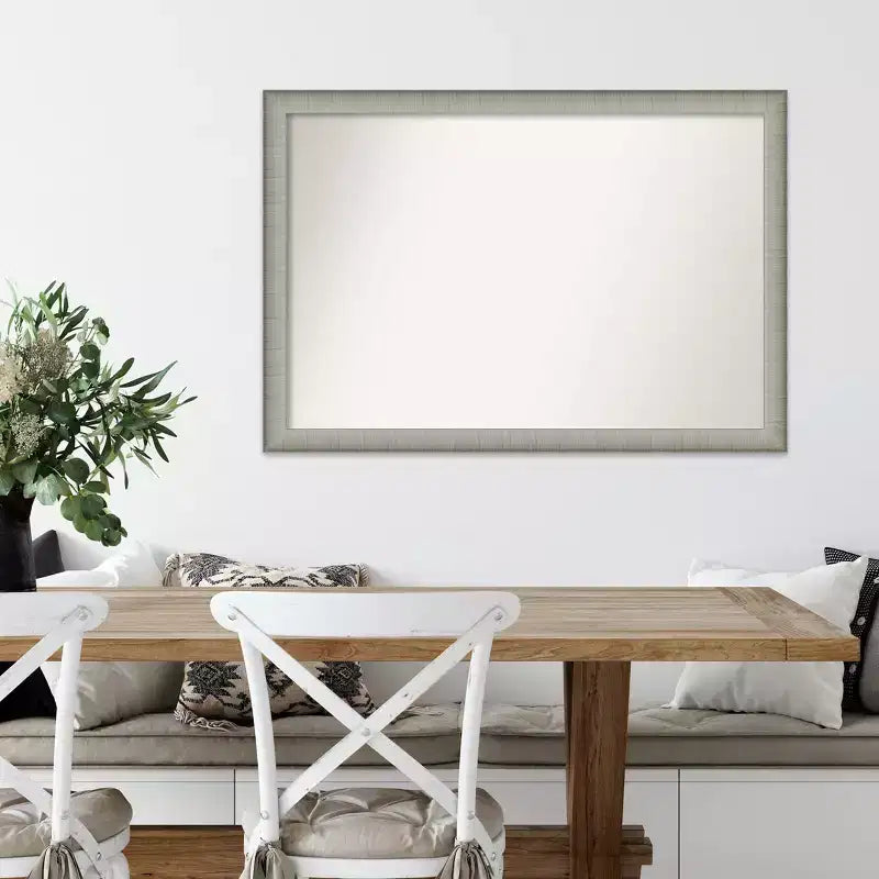 39" x 27" Non-Beveled Elegant Brushed Pewter Narrow Wall Mirror - Amanti Art