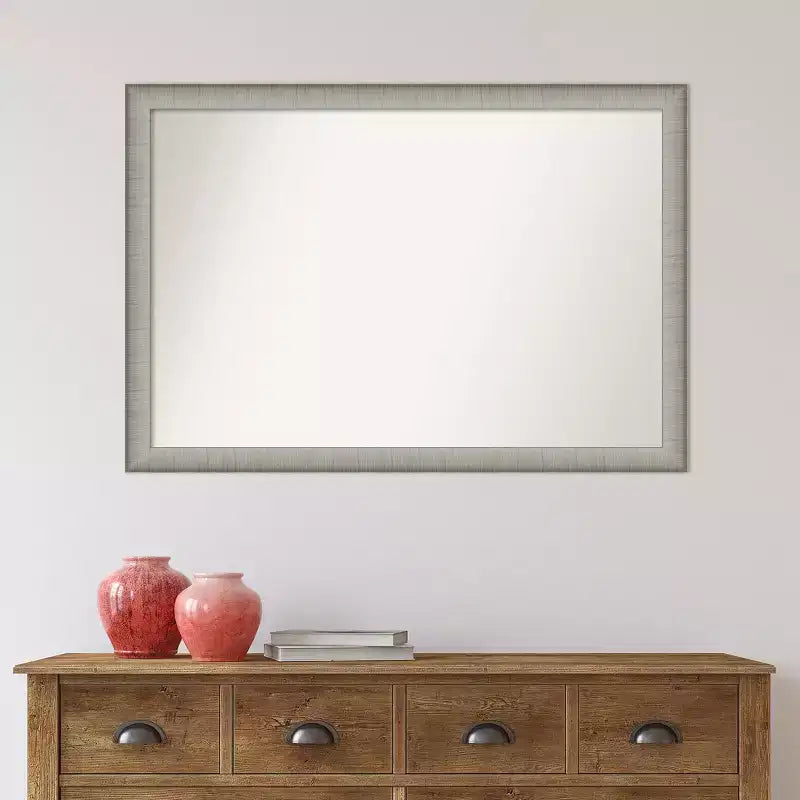 39" x 27" Non-Beveled Elegant Brushed Pewter Narrow Wall Mirror - Amanti Art