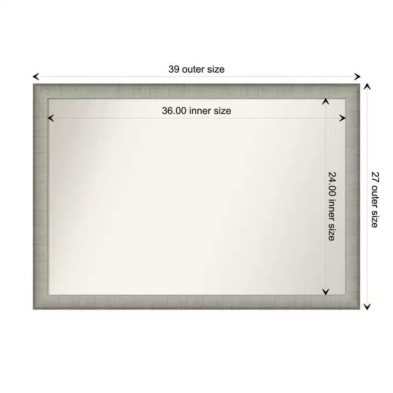 39" x 27" Non-Beveled Elegant Brushed Pewter Narrow Wall Mirror - Amanti Art