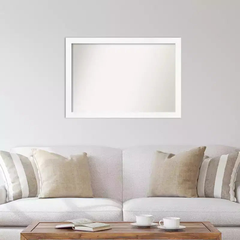 39" x 27" Non-Beveled Cabinet White Narrow Wall Mirror - Amanti Art: Modern Style, Polystyrene Frame, Includes Mount Hardware