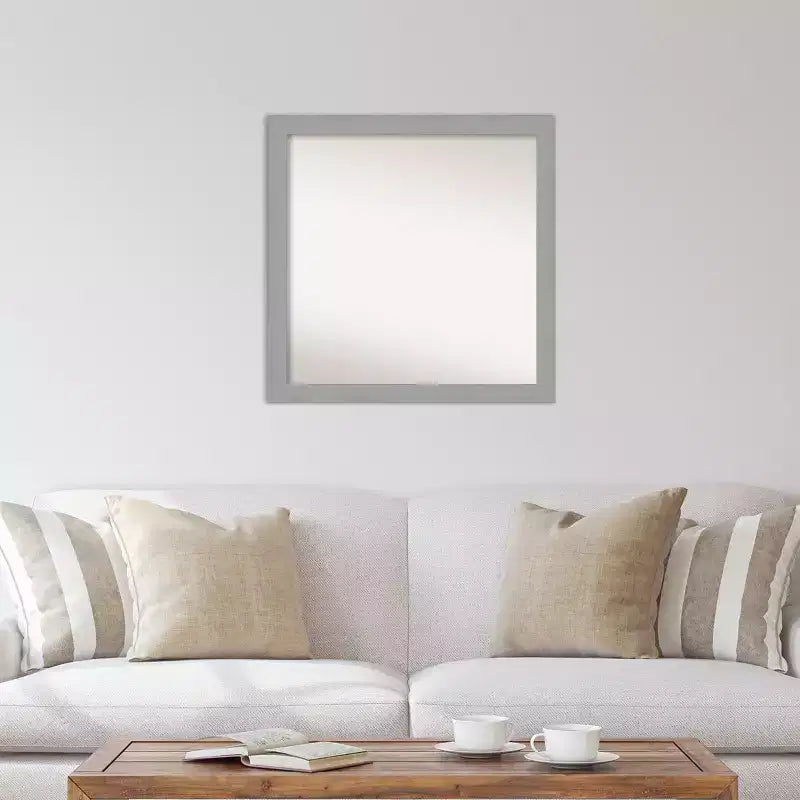 30" x 30" Non-Beveled Brushed Nickel Wall Mirror - Amanti Art: Modern Square, Polystyrene Frame