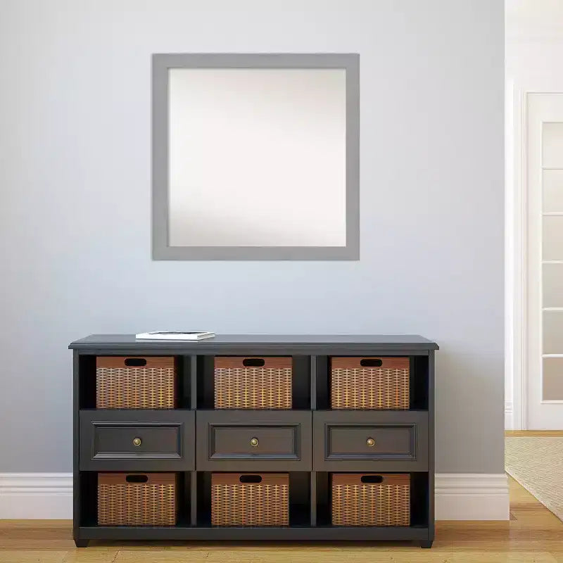 30" x 30" Non-Beveled Brushed Nickel Wall Mirror - Amanti Art: Modern Square, Polystyrene Frame
