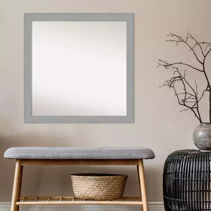 30" x 30" Non-Beveled Brushed Nickel Wall Mirror - Amanti Art: Modern Square, Polystyrene Frame