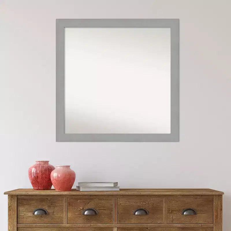 30" x 30" Non-Beveled Brushed Nickel Wall Mirror - Amanti Art: Modern Square, Polystyrene Frame