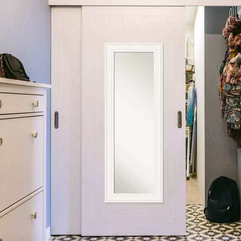 20" x 54" Non-Beveled Ridge White Full Length on The Door Mirror - Amanti Art: Polystyrene Frame, Includes Mounting Hardware