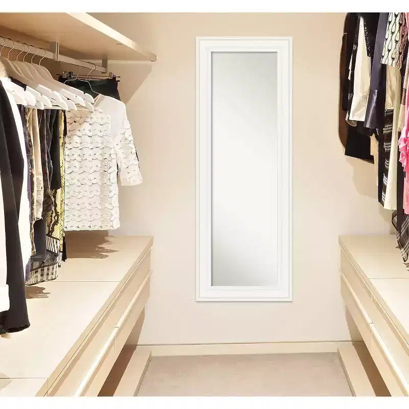 20" x 54" Non-Beveled Ridge White Full Length on The Door Mirror - Amanti Art: Polystyrene Frame, Includes Mounting Hardware