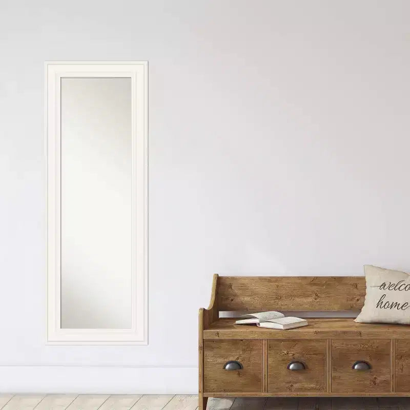 20" x 54" Non-Beveled Ridge White Full Length on The Door Mirror - Amanti Art: Polystyrene Frame, Includes Mounting Hardware