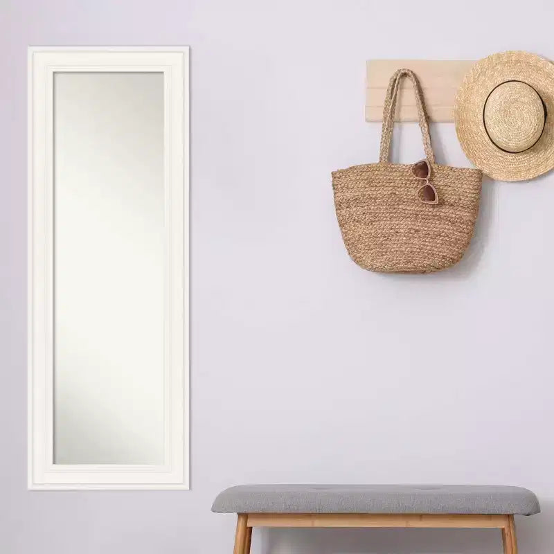 20" x 54" Non-Beveled Ridge White Full Length on The Door Mirror - Amanti Art: Polystyrene Frame, Includes Mounting Hardware