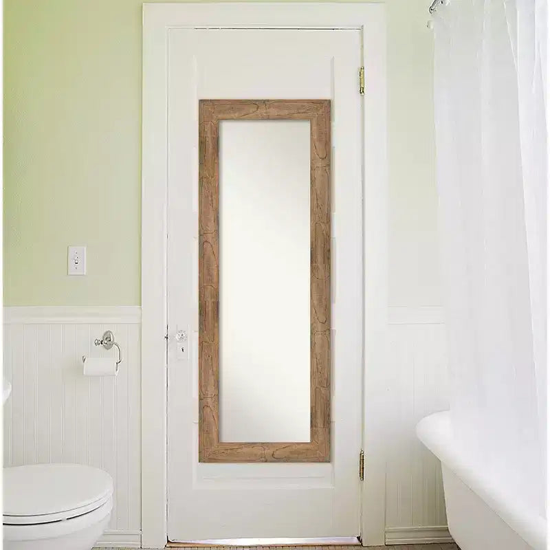 20" x 54" Non-Beveled Owl Brown Wood on The Door Mirror - Amanti Art