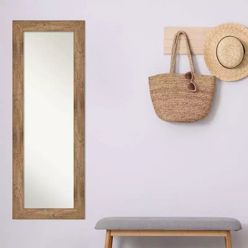 20" x 54" Non-Beveled Owl Brown Wood on The Door Mirror - Amanti Art