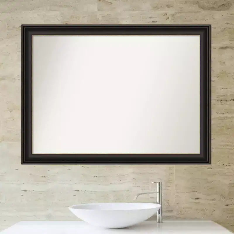 43" x 32" Non-Beveled Trio Oil Rubbed Bronze Bathroom Wall Mirror - Amanti Art: Rectangle, Polystyrene Frame, Wall Mounted