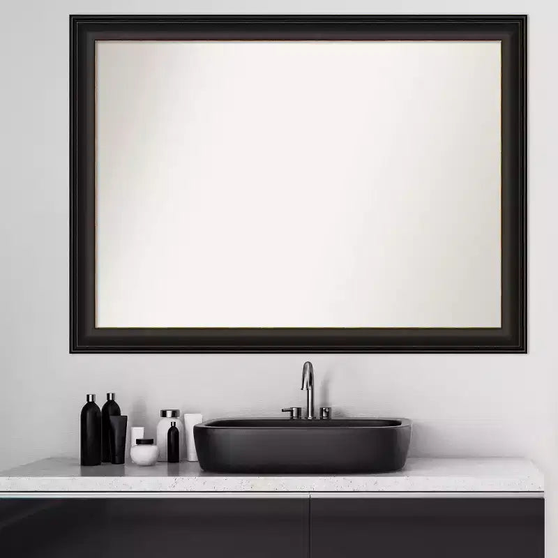 43" x 32" Non-Beveled Trio Oil Rubbed Bronze Bathroom Wall Mirror - Amanti Art: Rectangle, Polystyrene Frame, Wall Mounted