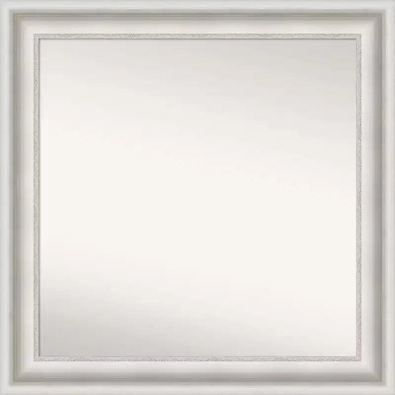 32" x 32" Non-Beveled Parlor White Bathroom Wall Mirror - Amanti Art: Modern Square, Includes Mounting Hardware