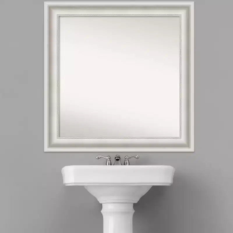 32" x 32" Non-Beveled Parlor White Bathroom Wall Mirror - Amanti Art: Modern Square, Includes Mounting Hardware