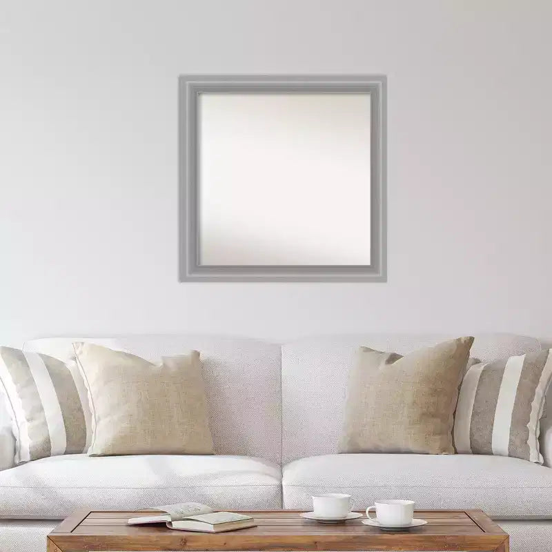 31" x 31" Non-Beveled Peak Polished Nickel Wall Mirror: Amanti Art, Square Framed, Modern Decor