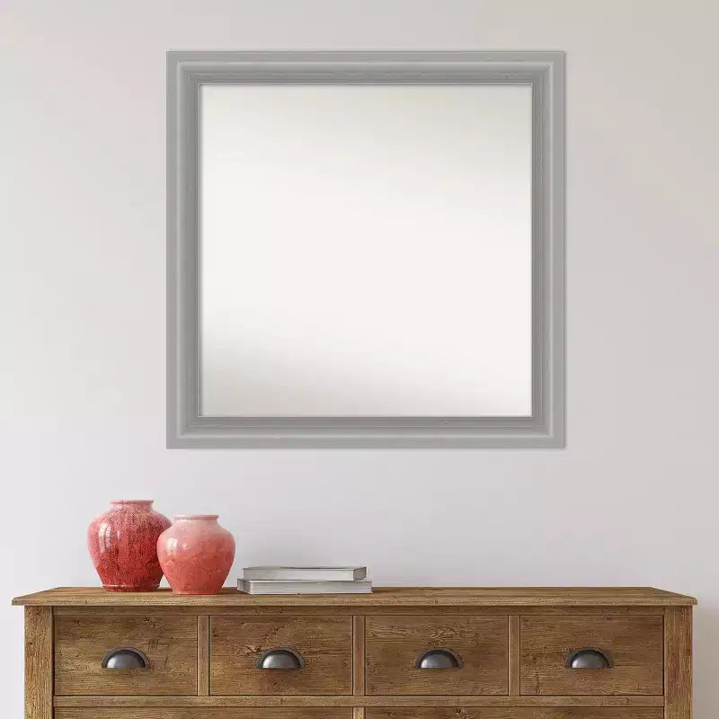 31" x 31" Non-Beveled Peak Polished Nickel Wall Mirror: Amanti Art, Square Framed, Modern Decor