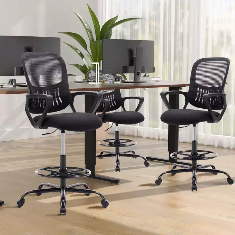 JIONJOY Ergonomic Tall Office Drafting Chair Mesh Task Chair with Fixed Arms