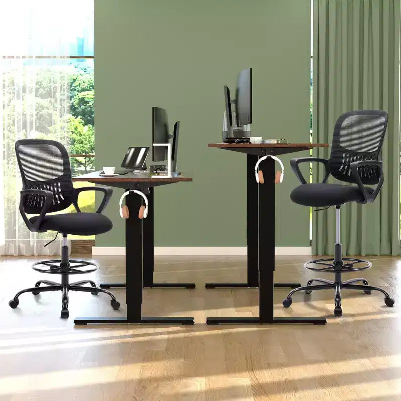 JIONJOY Ergonomic Tall Office Drafting Chair Mesh Task Chair with Fixed Arms