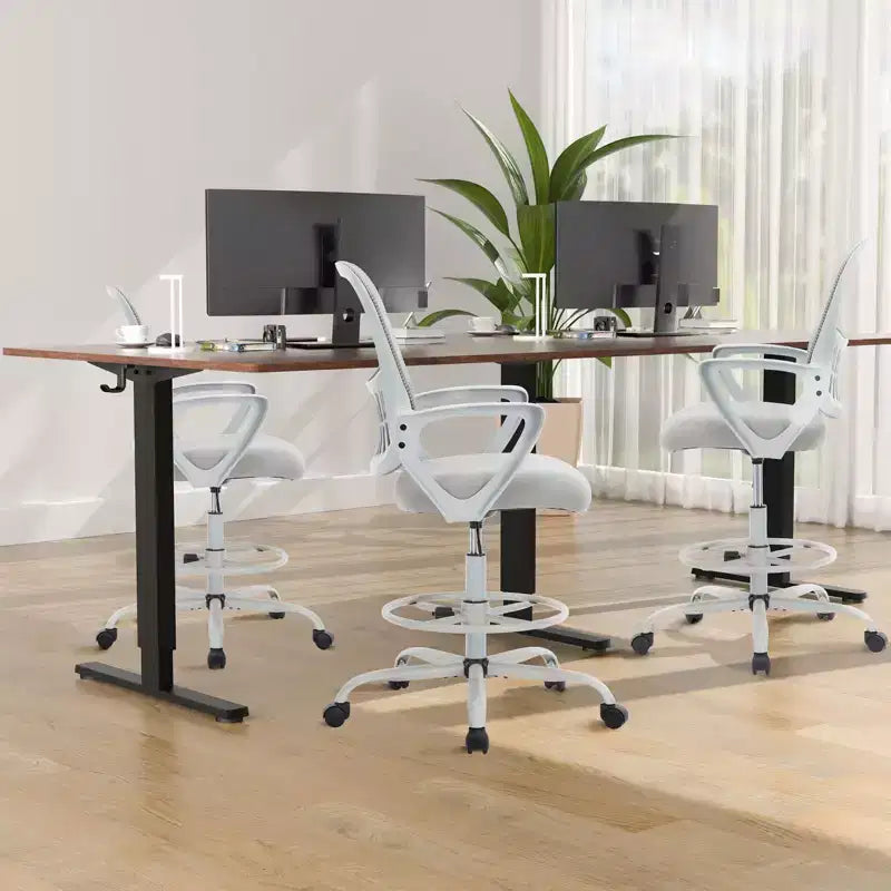 JIONJOY Ergonomic Tall Office Drafting Chair Mesh Task Chair with Fixed Arms