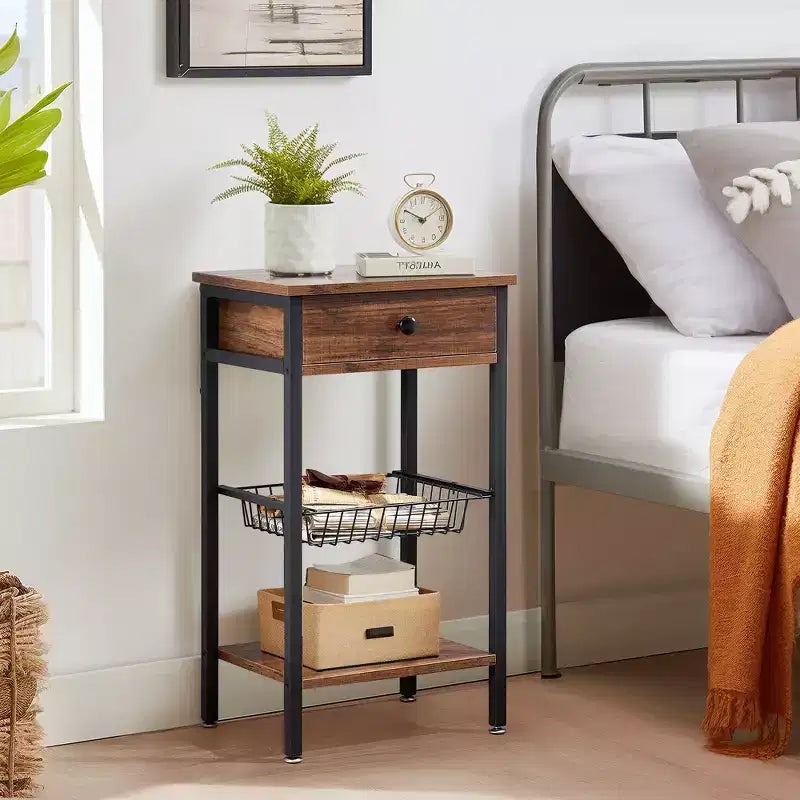 Tables de chevet de style avec tiroir/étagère pour salon, chambre à coucher, cuisine, salle de bain, marron