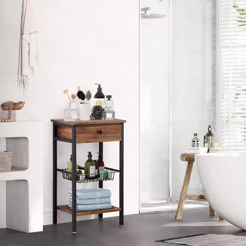 Tables de chevet de style avec tiroir/étagère pour salon, chambre à coucher, cuisine, salle de bain, marron
