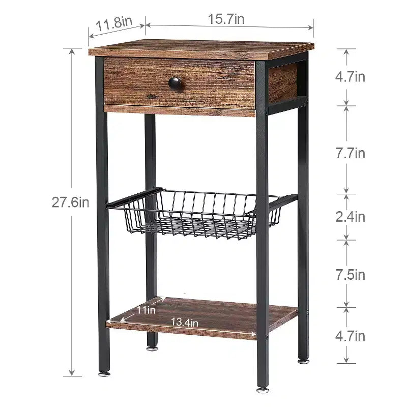 Tables de chevet de style avec tiroir/étagère pour salon, chambre à coucher, cuisine, salle de bain, marron